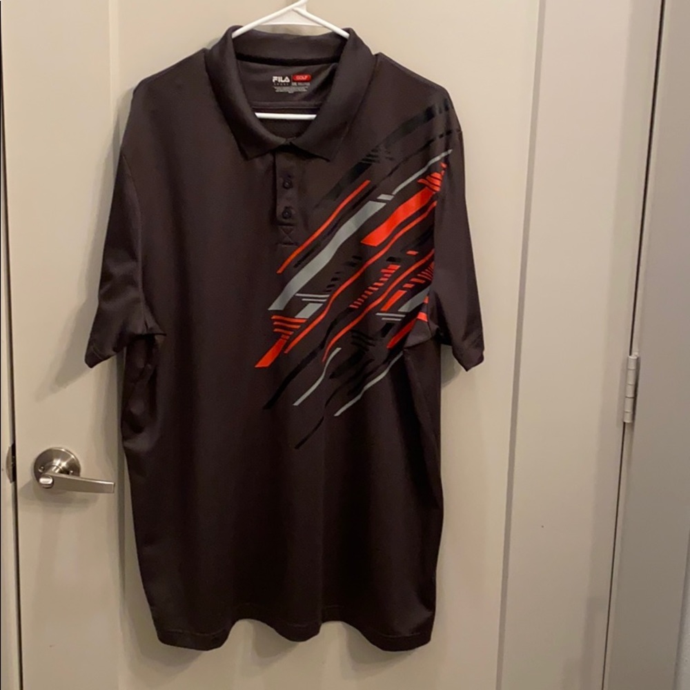 Fila Sports Gray Red Polyester Golf Polo Shirt XXL